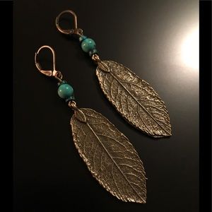 NEW TwisteDesignz Bronze Leaf Earring & Turquoise